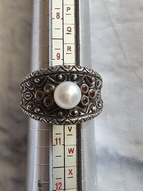 Barbara Bixby Designer Sterling Silver 925 Citrine Freshwater Pearl Ring Size 10